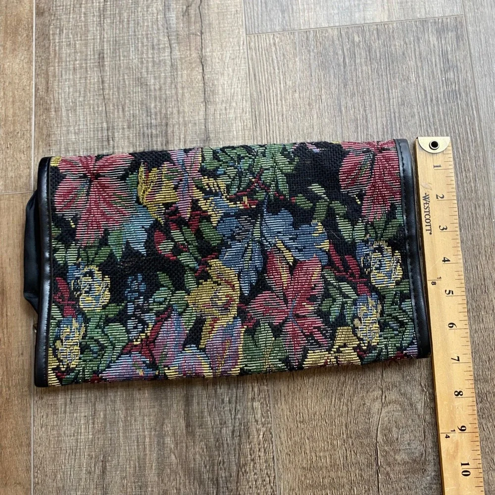 Vintage Floral Tapestry Travel Organizer Tri-Fold Cosmetic Jewelry Roll Bag